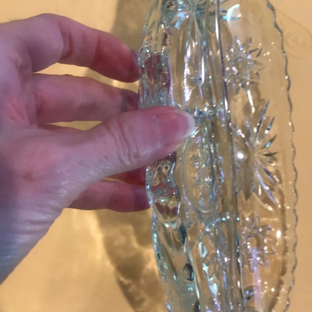 Oval Clear Crystal Glass Divided Candy Nut Relish  Serving Dish